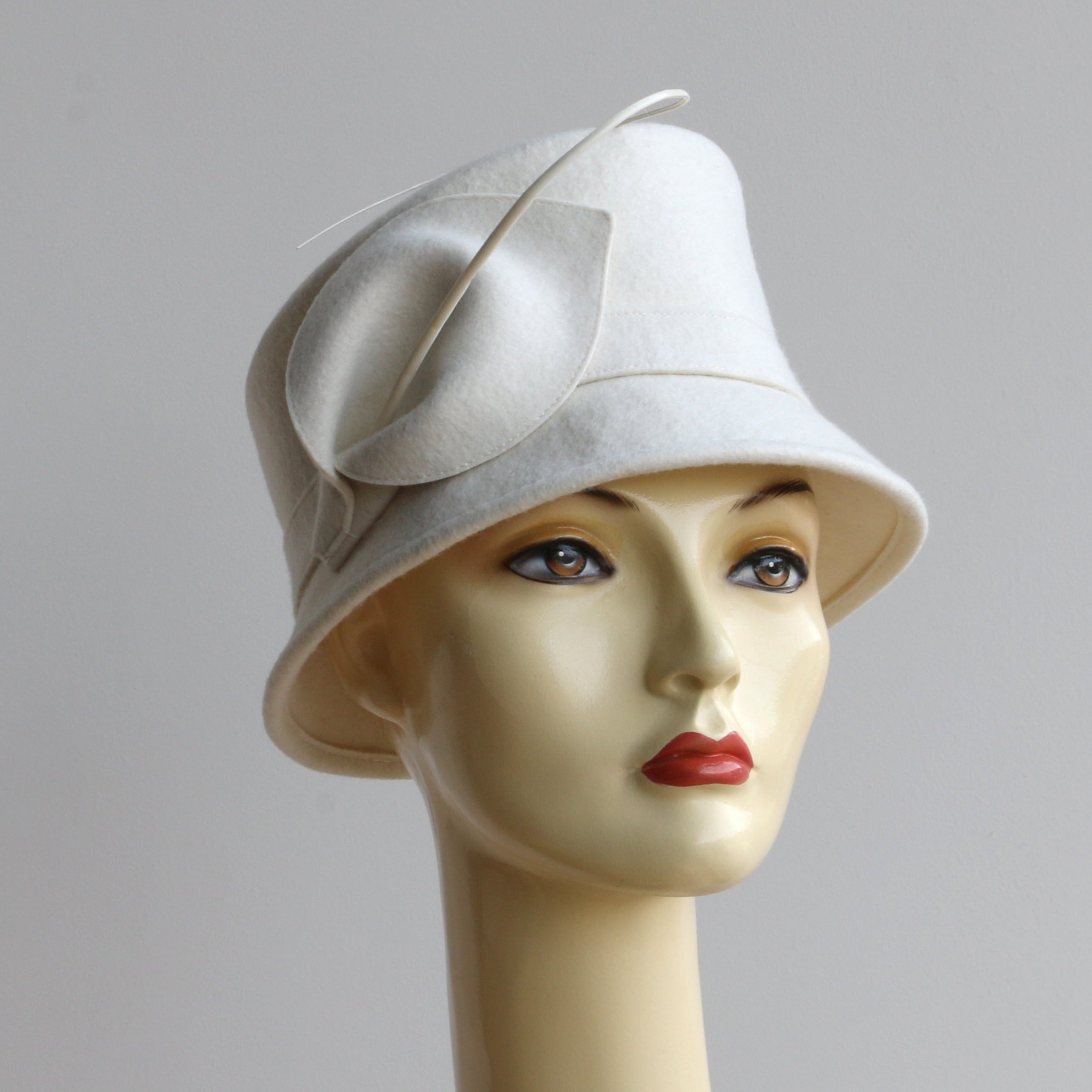 Ladies Wool Felt Cloche Hat with stylised Flower and Quill detail ...