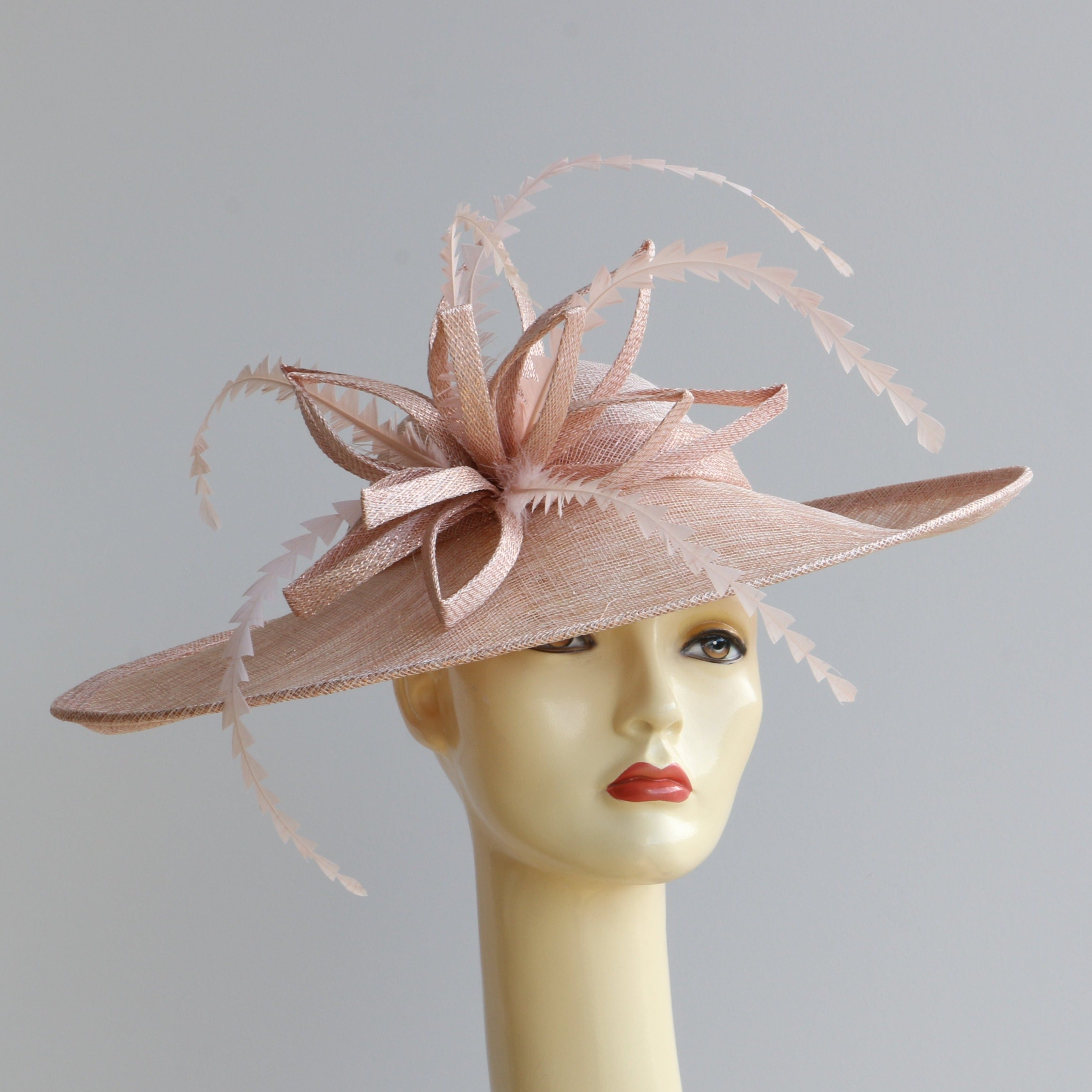 Large Sinamay Oval-Shaped Hat with Loops and Jagged Feather Trim – Ella ...